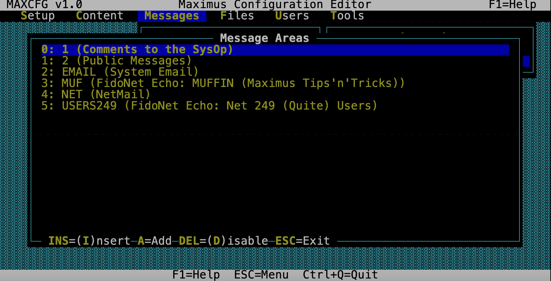 MaxCFG Message Area Flat List