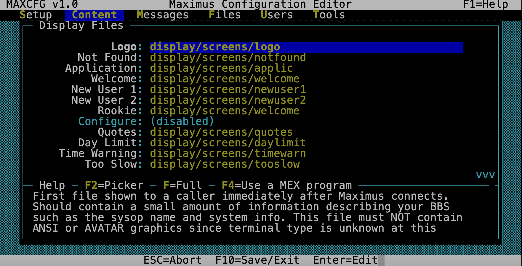MaxCFG Display Files Form