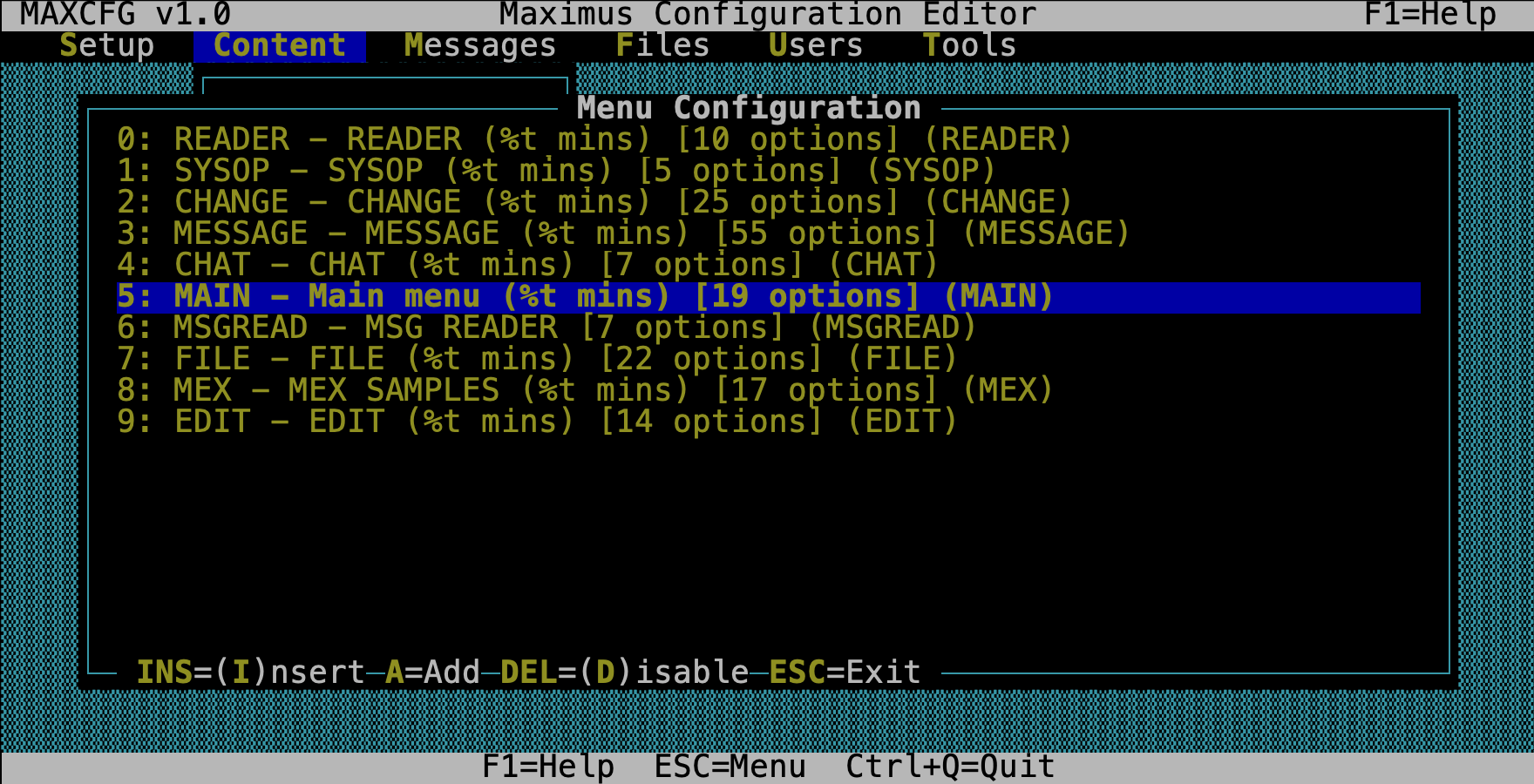 MaxCFG Menu List