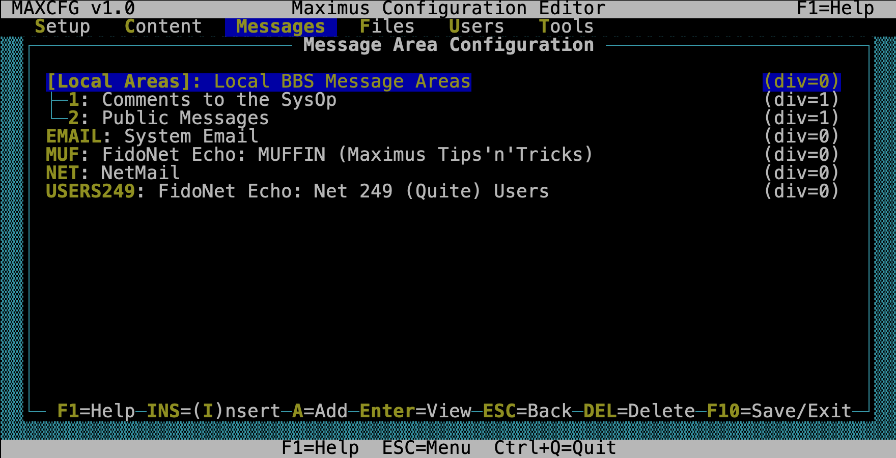 MaxCFG Message Area Tree