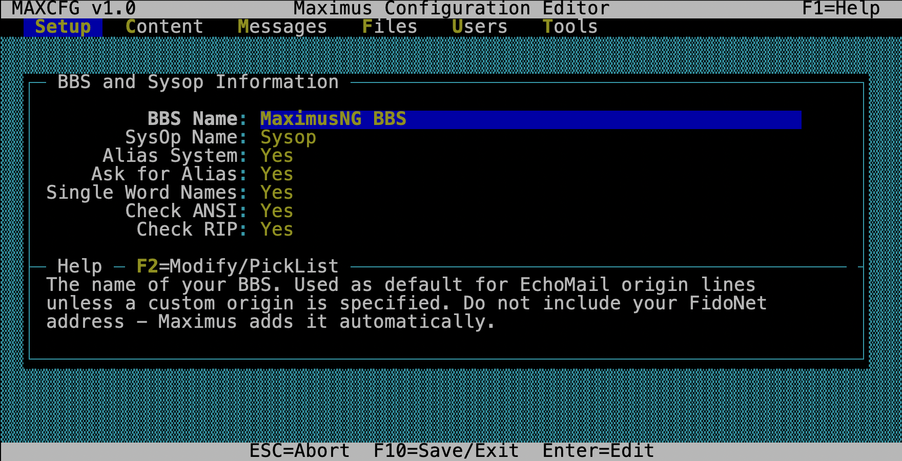MaxCFG BBS Information Form