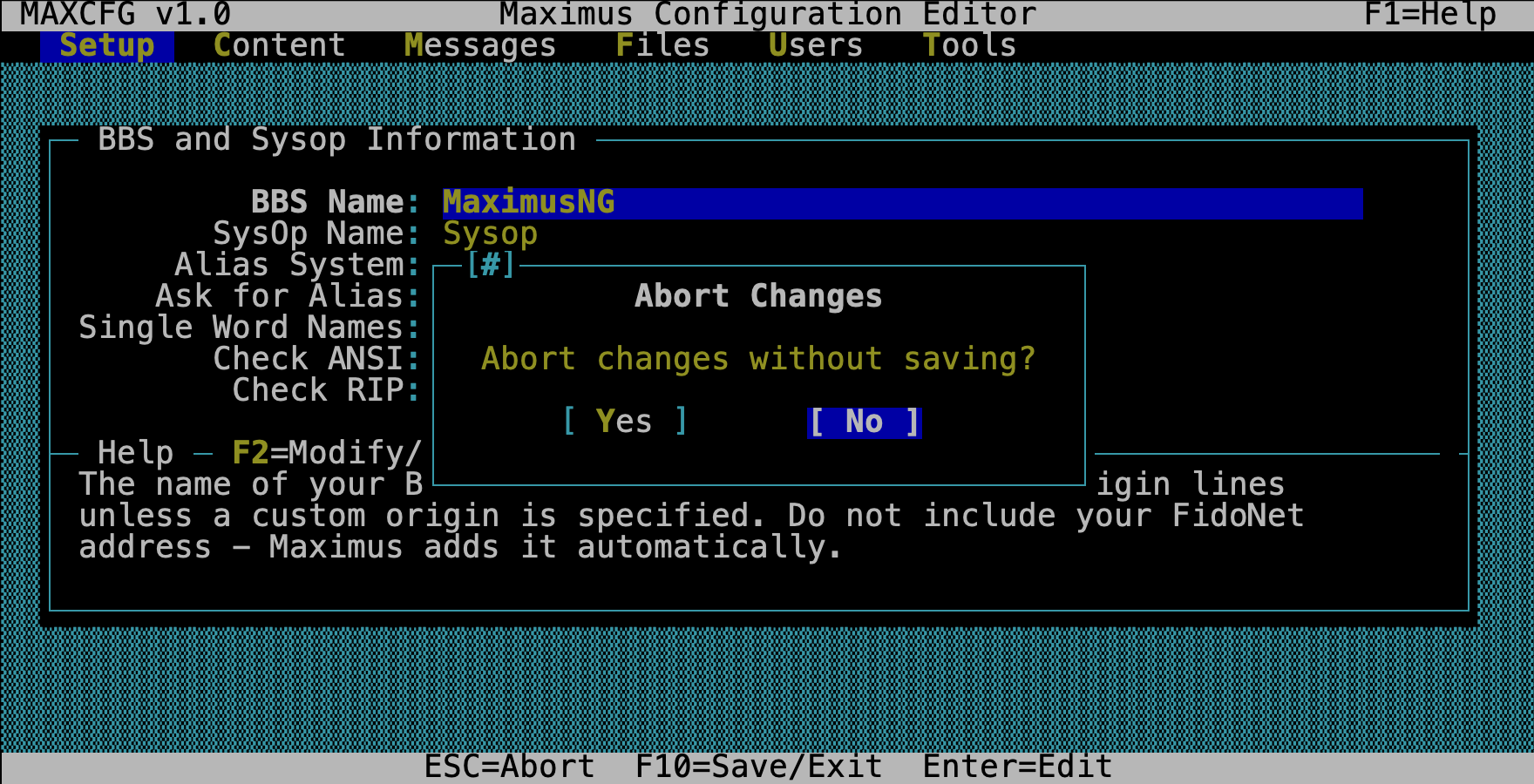MaxCFG Abort Changes Dialog